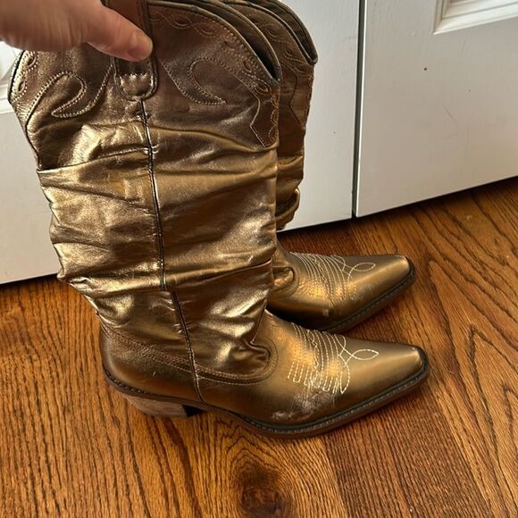 Steve Madden Bronze Metallic Cowboy Boots size 6 - Picture 1 of 6